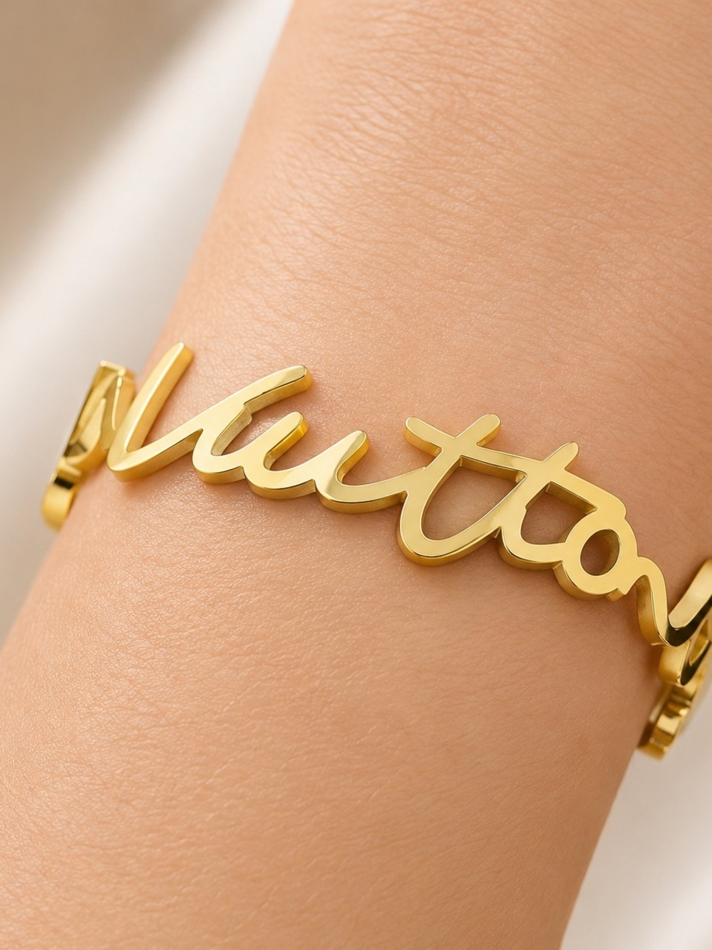 Gold Script Logo Hoop Bracelet